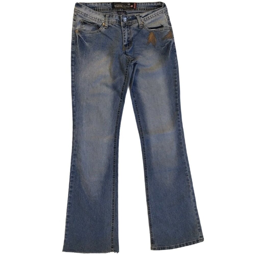 Rich Cow Women’s Embroidered Medium Wash Low Rise Bootcut Jeans Size 3 EUC